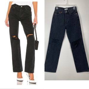 RE-DONE Originals High Rise Button Fly Loose Washed Black With Rips Denim Size24